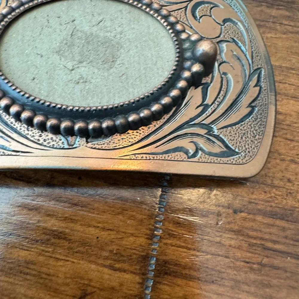 Western Floral‎ Scroll Belt Buckle Copper Tone Beaded Oval Center DIY